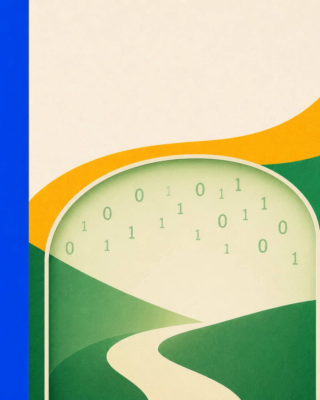 Green and gold paths opening into AXIO’s blue-coded math universe.